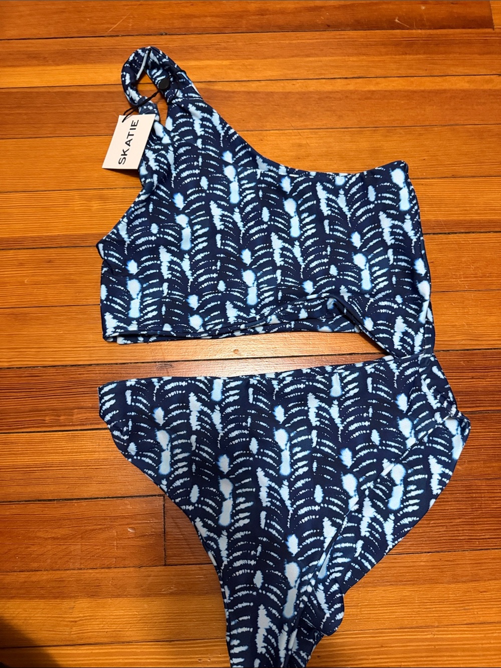 Skatie Navy and Light Blue One-Shoulder Kids Bikini